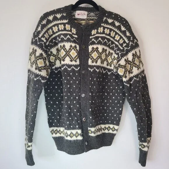 Vintage Witick Wool Sweater Cardigan Handmade in Finland Fair Isle